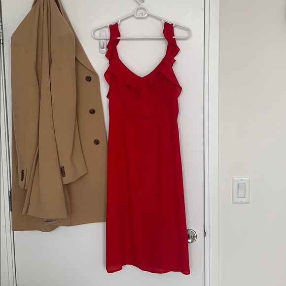 Red Ruffle Midi Dress - Picture 4 of 5